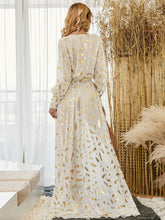 Surplice Neck Belted Split Thigh Gold Maxi Dress